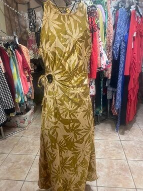 House of Harlow 1960 Olive and Cream Floral Tie-Side Maxi Dress